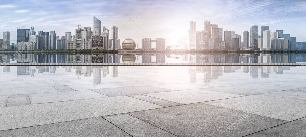 View of the skyline of Hangzhou urban architectural landscape fr