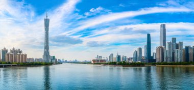 Guangzhou 'daki kentsel mimari manzaranın silüeti