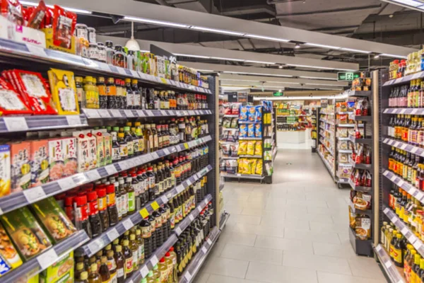 Rozmazaný Pohled Interiér Supermarketu — Stock fotografie