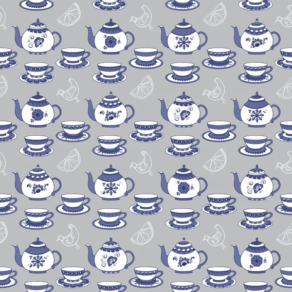 Farklı çay, çay bardak, limon ve kuşlar ile Seamless Modeli 