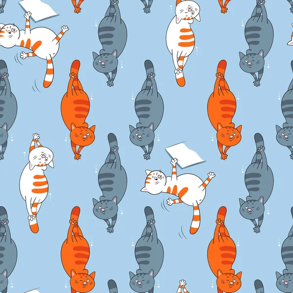 Бесшовный рисунок с различными плавающими кошками — стоковый вектор