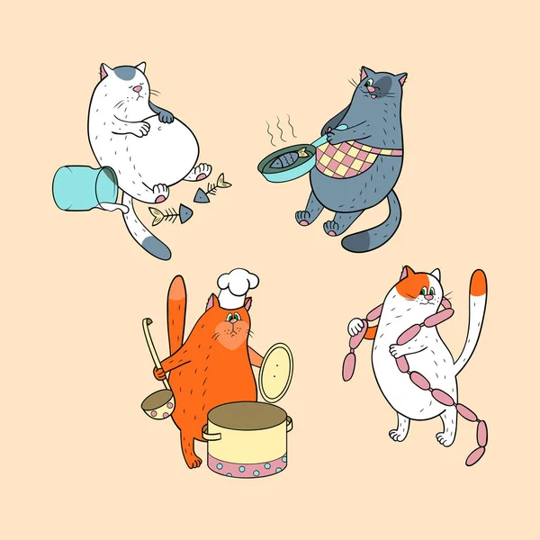 Coleção com gatos e alimentos — Vetor de Stock