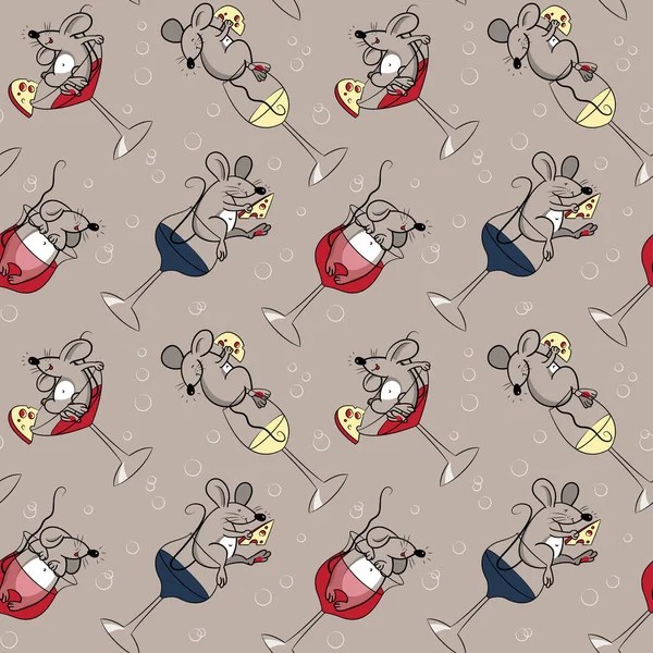 Kusursuz desenli, farklı komik fareler gözlük ve peynir renginde yüzüyor.