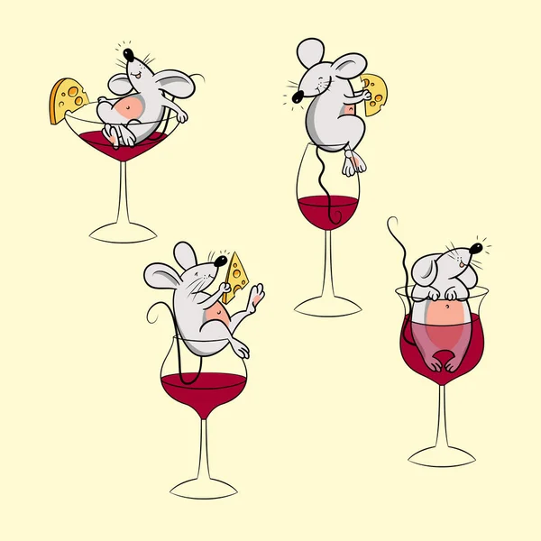 Bardaklarda ve peynirlerde farklı fareler olan koleksiyon