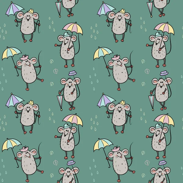 Modèle Sans Couture Avec Des Souris Des Parapluies Fond Vectoriel — Image vectorielle