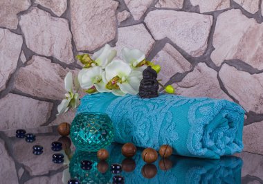 Küçük Buda mavi renklerde Spa salon dekorasyonu