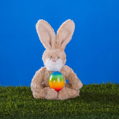 Yoga kavramı. Paskalya yumurtası spor onunla oynamak oyuncak tavşan.