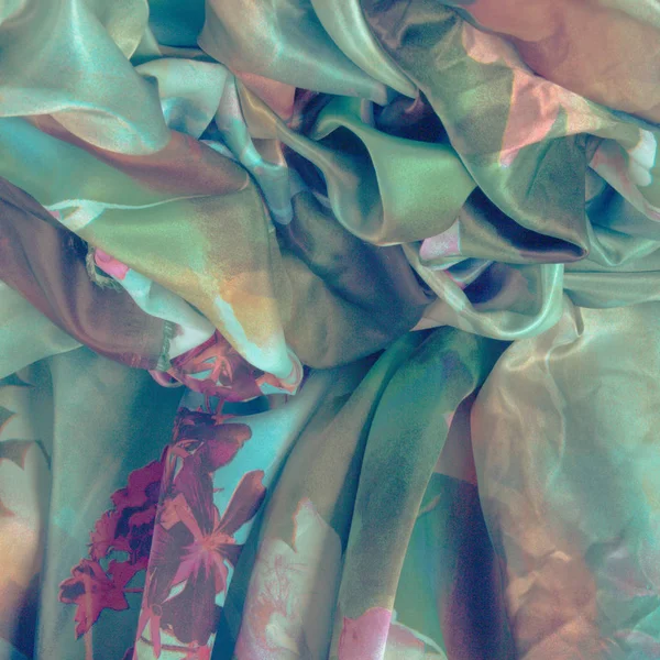 Silk background in soft green and pink colors — 图库照片