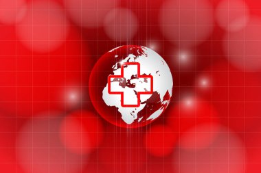 Dünya, kırmızı arkaplanda hızla hareket eden dijital olarak oluşturulmuş görüntü ve ışık ve çizgilerin haçı