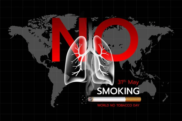 World Tobacco Day Concept Lung Smoking Text Design World Map — Stock Vector