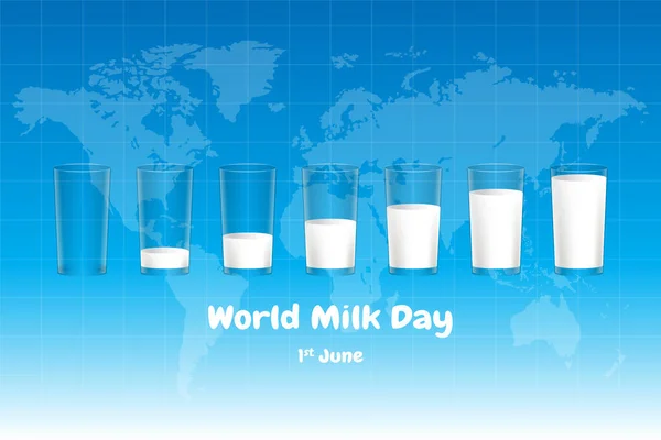 Weltmilchtag Erzeugtes Glas Milch Auf Weltkarte Und Cyan Hintergrund Illustrationsdesign — Stockvektor