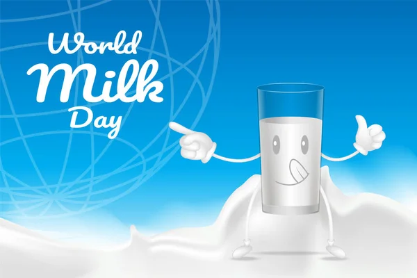 Día Mundial Leche Generado Vaso Leche Dibujos Animados Ondulación Fondo — Archivo Imágenes Vectoriales