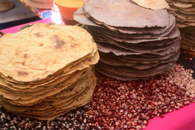 Mexican traditional corn huge tortilla for Tlayuda, an ethnic food from Oaxaca state clipart