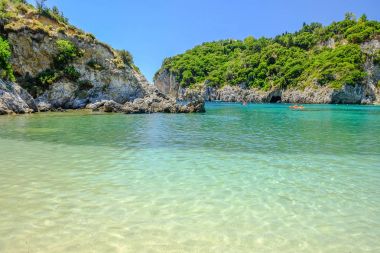 Beach Paleokastritsa Adası Korfu, Yunanistan.