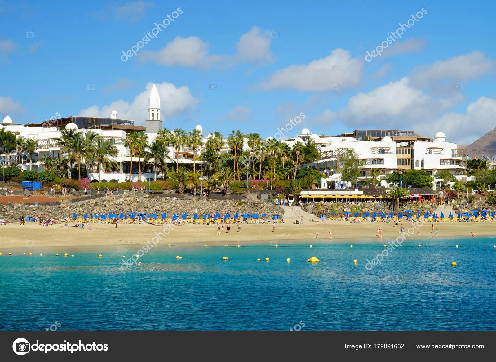 Beach Playa Blanca On Lanzarote Spain Stock Photo