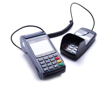 Nexgo T2 pos terminali beyaz arkaplan üzerinde izole edildi