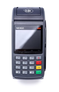 Nexgo T2 pos terminali beyaz arkaplan üzerinde izole edildi