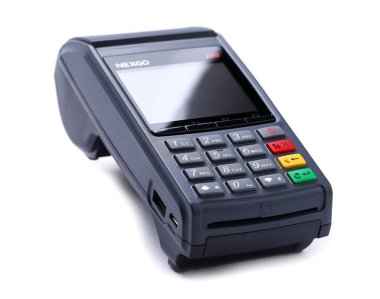 Nexgo T2 pos terminali beyaz arkaplan üzerinde izole edildi