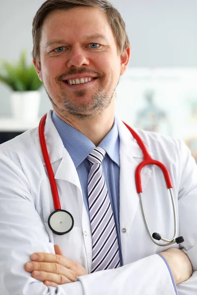 Handsome male medicine doctor hands crossed on his chest — Stok fotoğraf