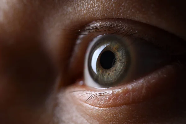 Мужчина серо-зеленый левый глаз в технике низкой освещенности — стоковое фото