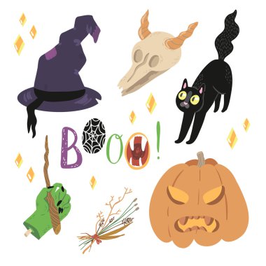 Mutlu Cadılar Bayramı vektör şirin nesneleriyle ayarla