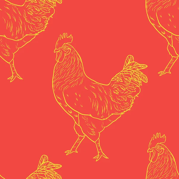 Patrón de vector sin costuras con gallo. Símbolo 2017. Calendario chino. Esquema vectorial para el diseño de Año Nuevo . — Vector de stock