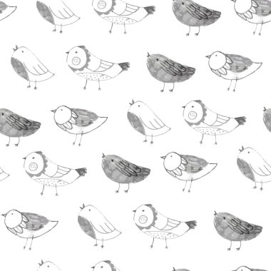 Bahar kuşlar çizilmiş sorunsuz vektör desen ver. Çizilmiş kalem doku