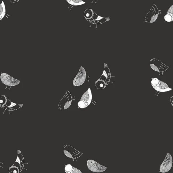 Pájaros de primavera dibujado a mano patrón de vectores sin costura. Textura dibujada a lápiz — Archivo Imágenes Vectoriales