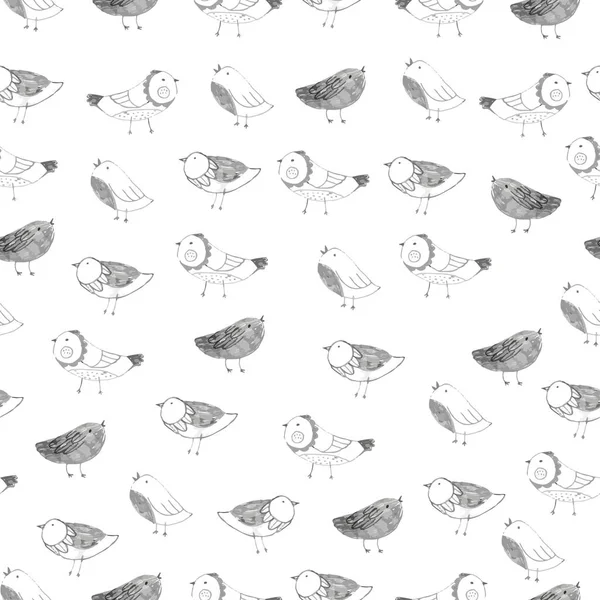 Весняні птахи малюють безшовний векторний візерунок. Мальована текстура олівця — стоковий вектор
