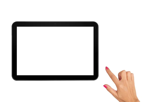 Isolated hand and empty tablet screen — Stock Photo, Image