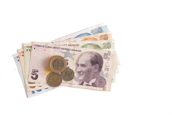 Турецкая лира и монеты — стоковое фото
