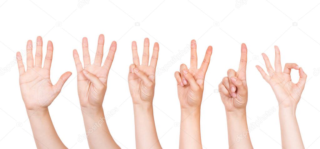 Finger showing numbers from five to zero