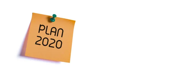 2020 yılını turuncu yapışkan notla planla — Stok fotoğraf