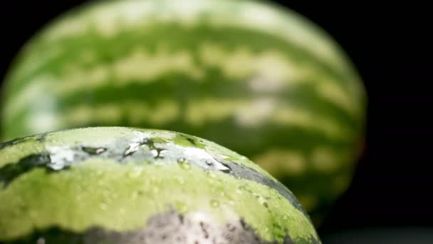 Two watermelons at black background — Stock Video
