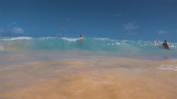 Ola de agua en la playa de Dominacana noquear a la gente — Vídeo de stock