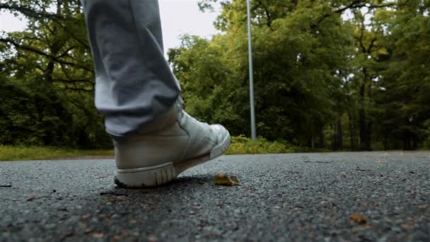 Löpare ben på väg i park — Stockvideo