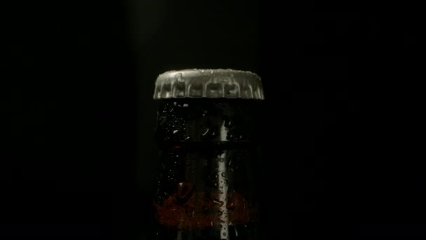 Botella sellada de cerveza fría . — Vídeo de stock