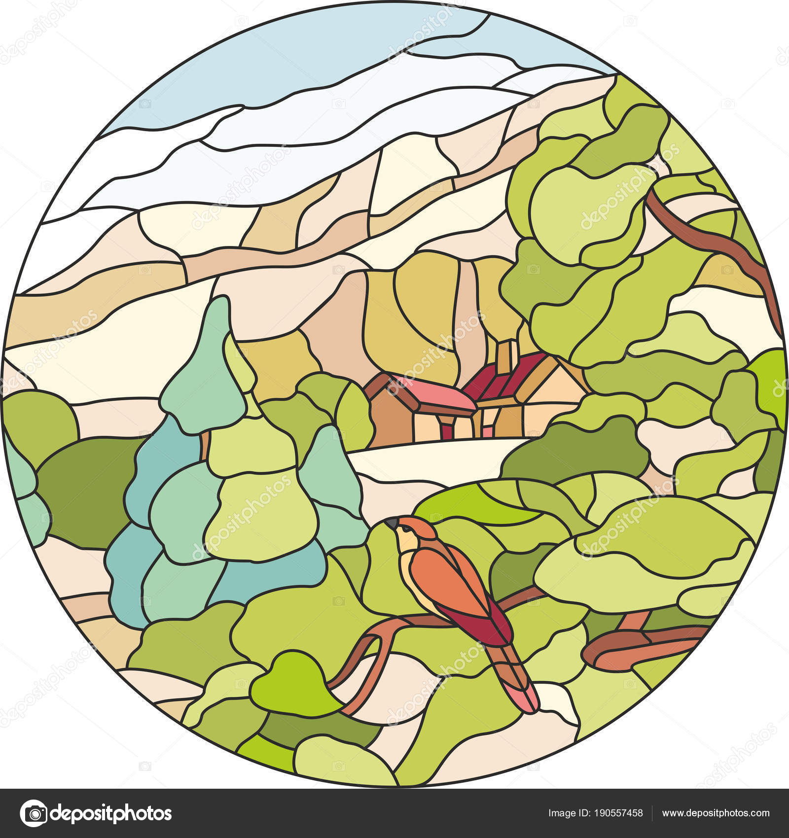 Stained Glass Bird House Stock Illustration by ©Kate_bond 190557458
