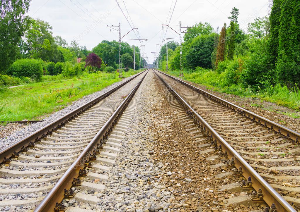 Outgoing train rails, in Jurmala, Latvia 2017year.