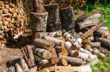 Yakacak odun yığını, güzelce tutturulmuş ve yerleştirilmiş..