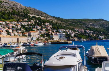 Dubrovnik, Croatia. Bay with pleasure yachts and boats. September 2018.