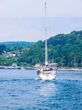 Dortmund şehrinde yatlar, motorlu tekneler ve küçük teknelerle dolu bir koy. İngiltere, Mayıs 2018.