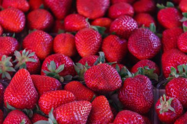 Markette bir sandık dolusu lezzetli kırmızı çilek.