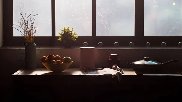 Morning Fruit Table Window — Stock Photo, Image