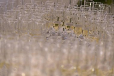 Şampanya bardakları masada.