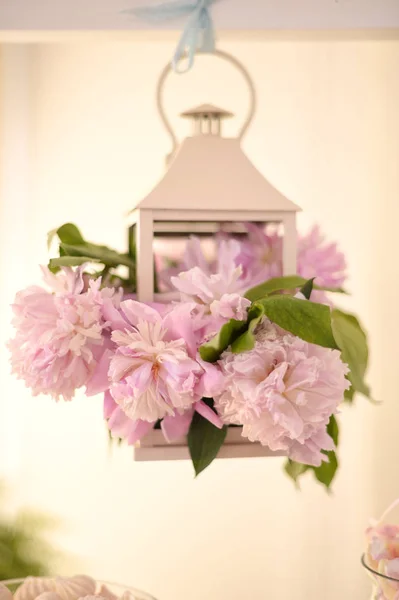 Decoração flores em uma lâmpada pendurada — Fotografia de Stock