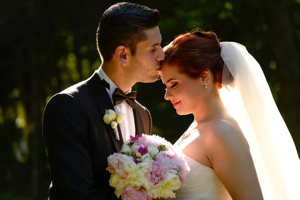 Groom kissing his bride — Stock Photo, Image