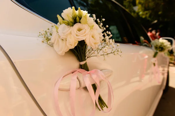 Beautiful flower bouquet decoration on car Stock Photo