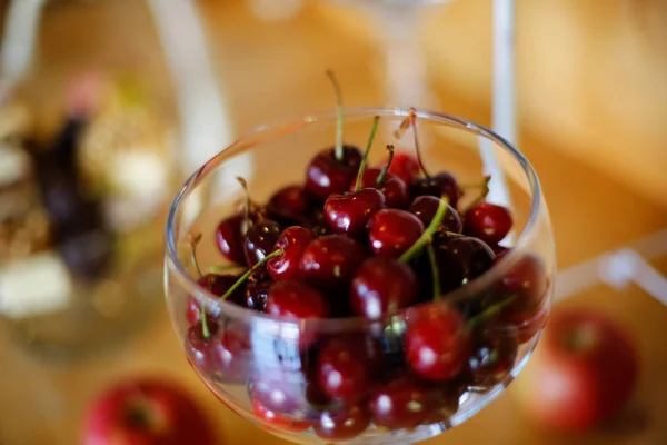 Closeup with delicious cherries in a jar — Stock Photo, Image