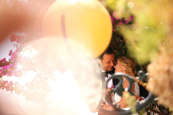Пара невесты позирует на открытом воздухе — стоковое фото